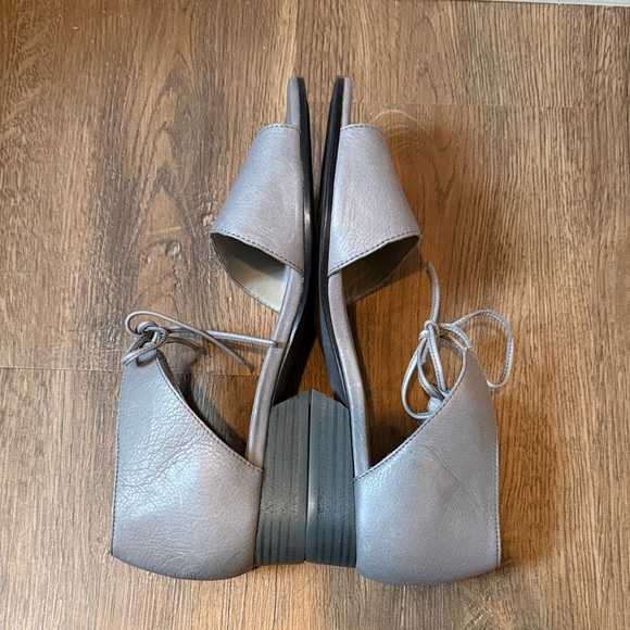 Eileen Fisher Graphite Leather Ankle-Tie Open-Toe Heels - Picture 9 of 14